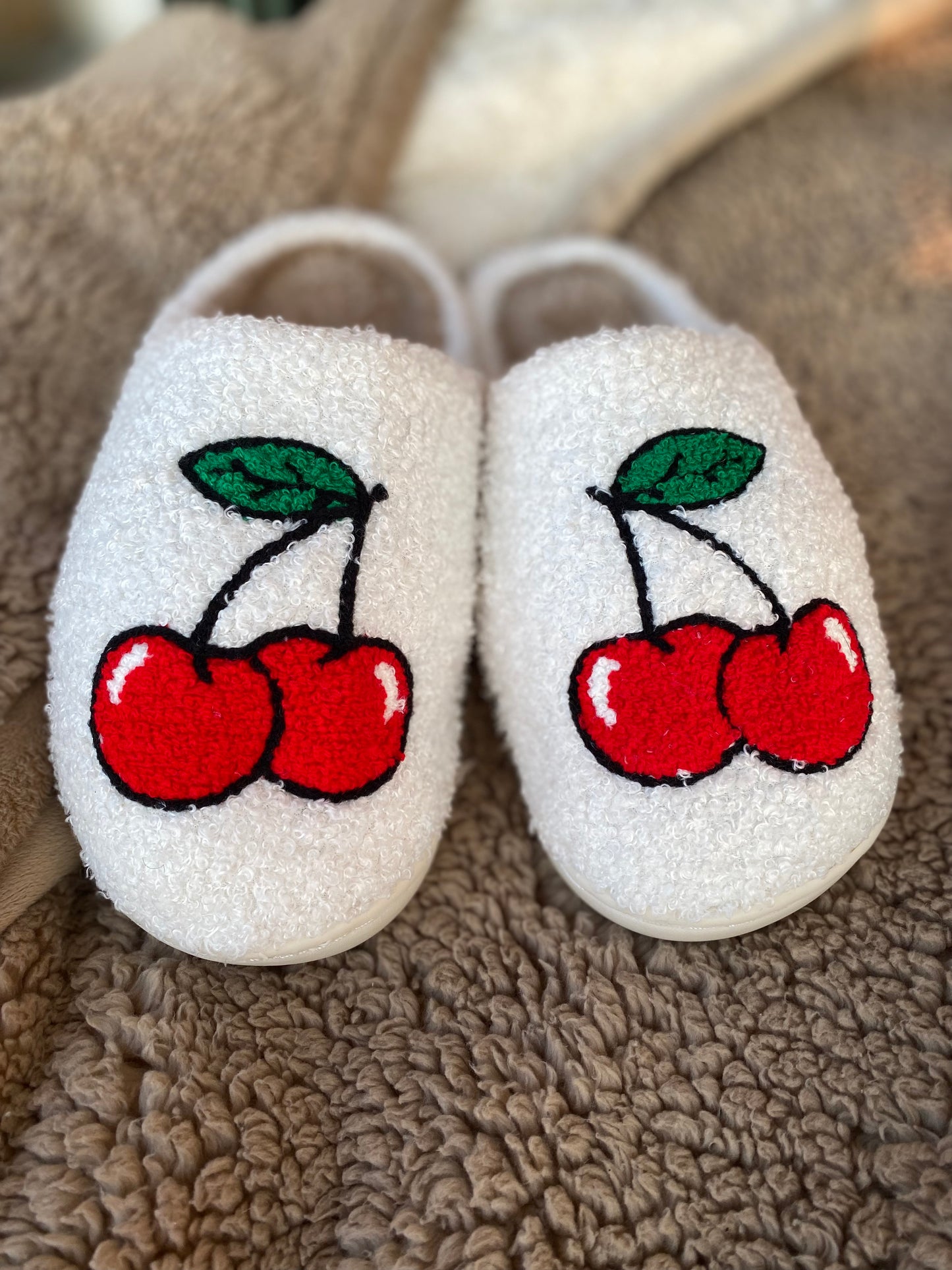 Cherry Fuzzy Slippers