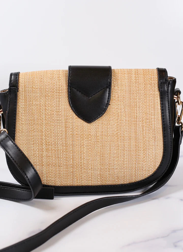 Griffin Gold Straw Crossbody Bag