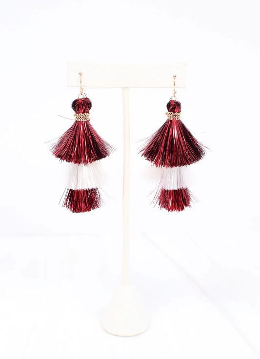 Crimson White Tassel Earring