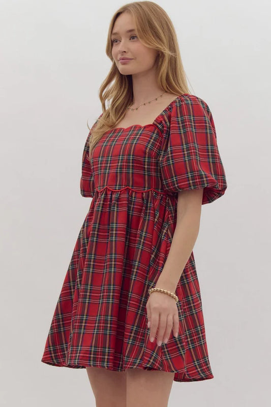 Plaid Puff Sleeve Dress