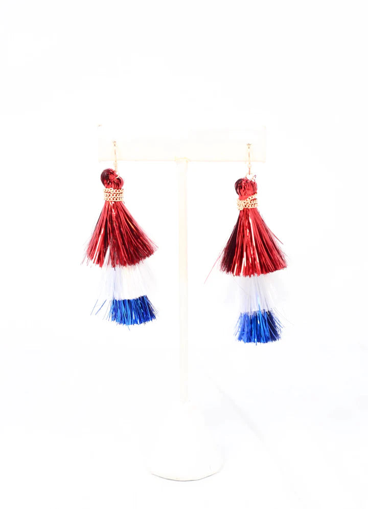 Red White Blue Tassel Earrings